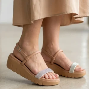 Sandália Feminina Moleca Plataforma Casual Tira Brilho Strass